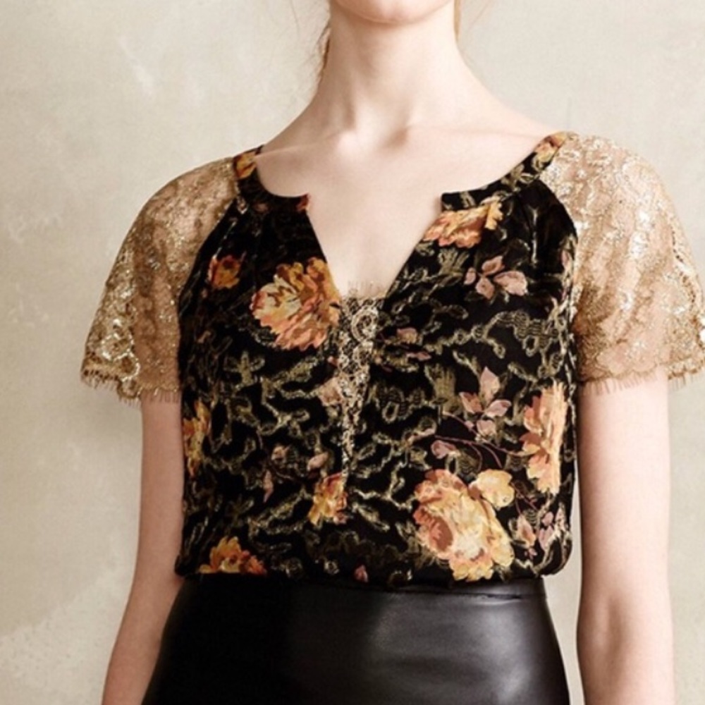 Gold and floral Anthropologie top